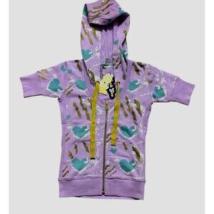 Kidrobot Huck Gee KTW Slashed Lavender Full Zip Hoodie Short Sleeves Size M